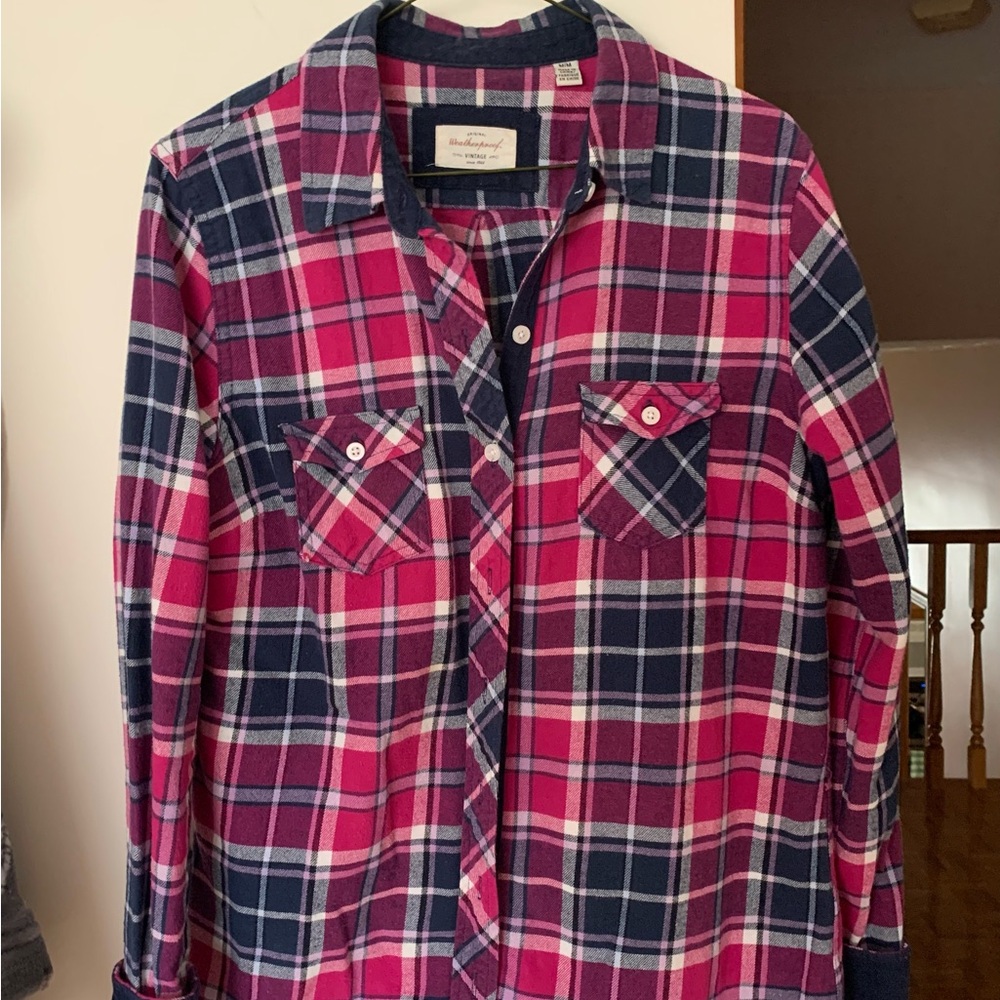 Weatherproof Pink and Blue Plaid Women's Top